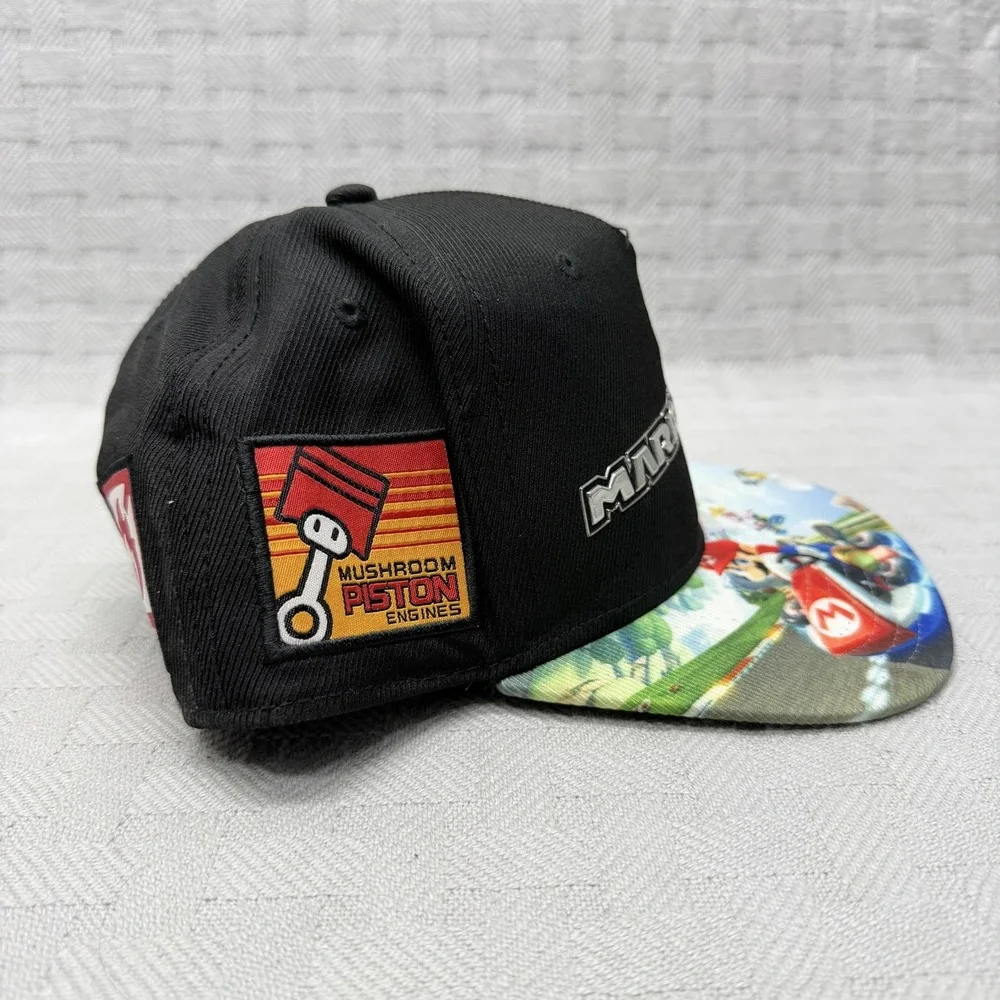 Mario Kart Hat Cap Snapback Adjustable Boys One Size Black Multicolor Logo
